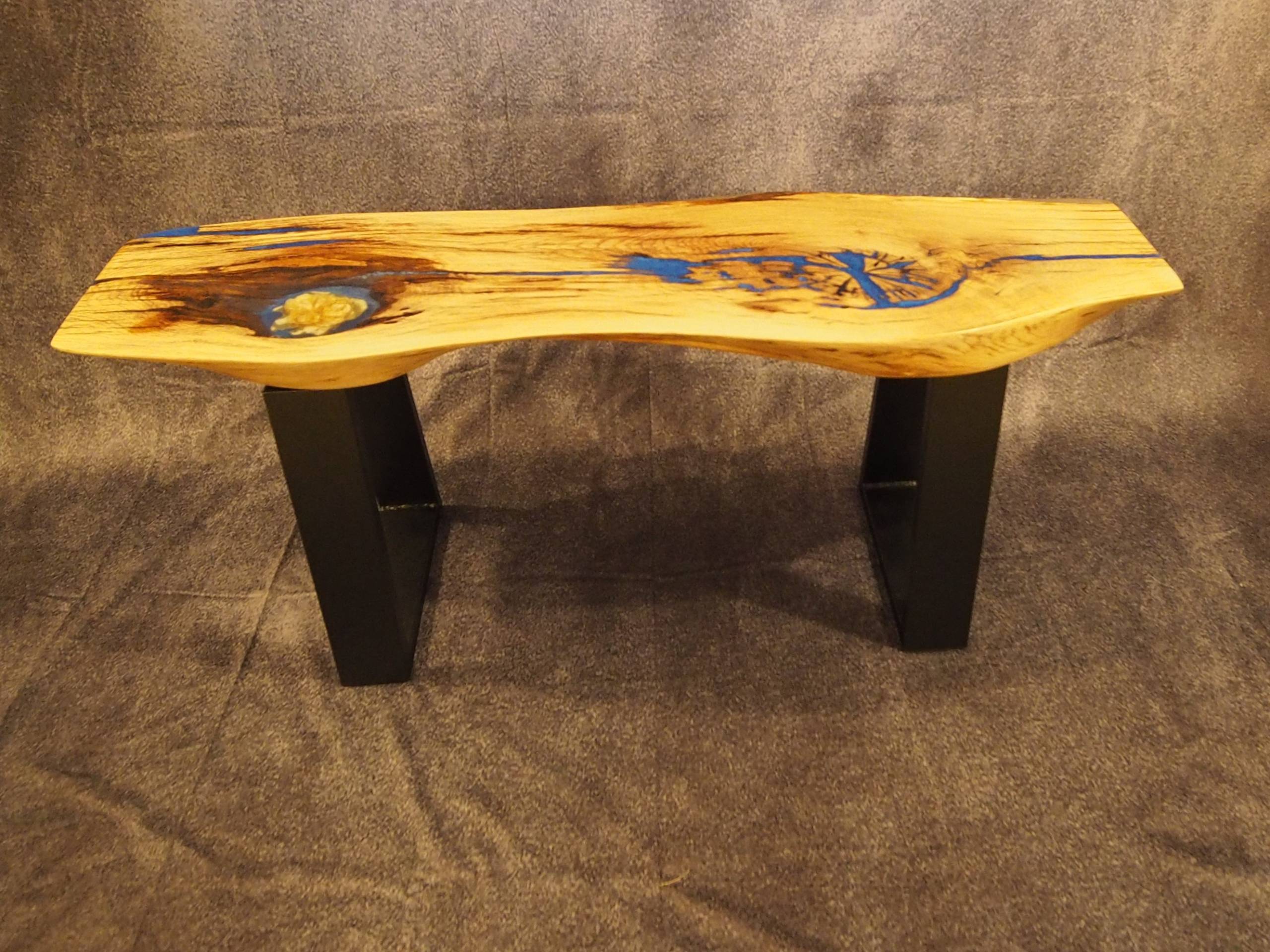 Oak with a Blue River and Yellow Dried Rose Inset